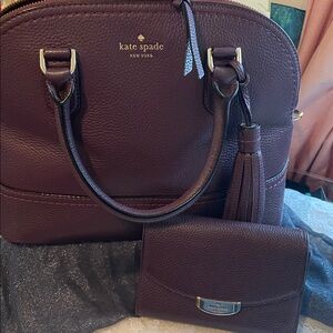 kate spade Plum Leather Dome Satchel with Tassel - Deep Plum Handbag and Wallet
